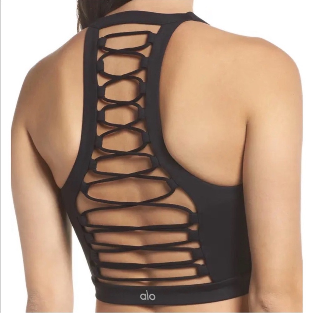 ALO Yoga Sports Bra Cropped Tank Top Small Lace Up Back